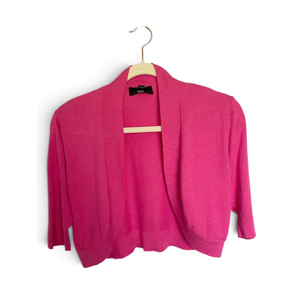 Mossimo Womens Hot Pink Open Front Cropped Shrug Cardigan 3/4 Sleeve Large